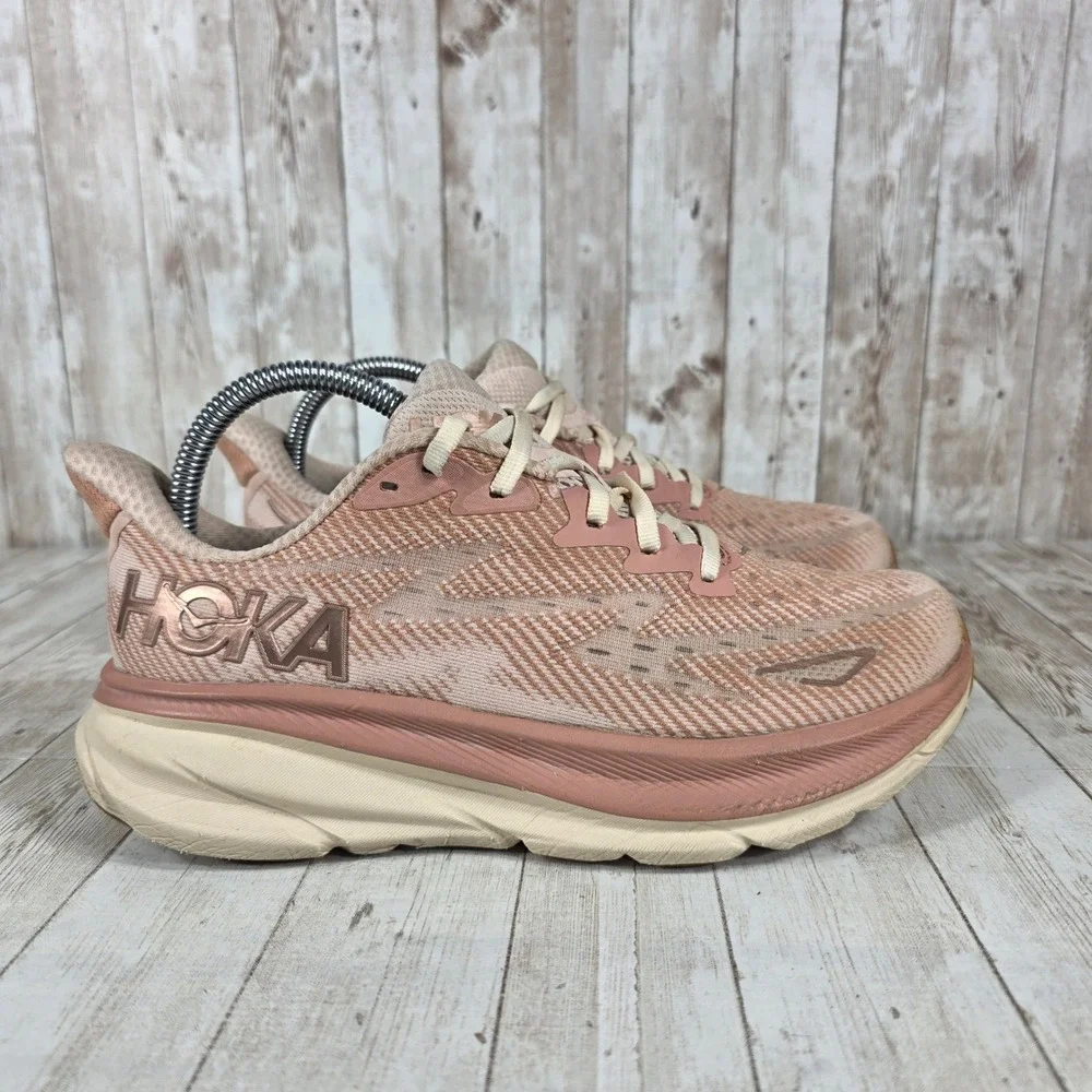 Hoka Clifton 9 Women's Running Shoes Pink Beige Size 8B
